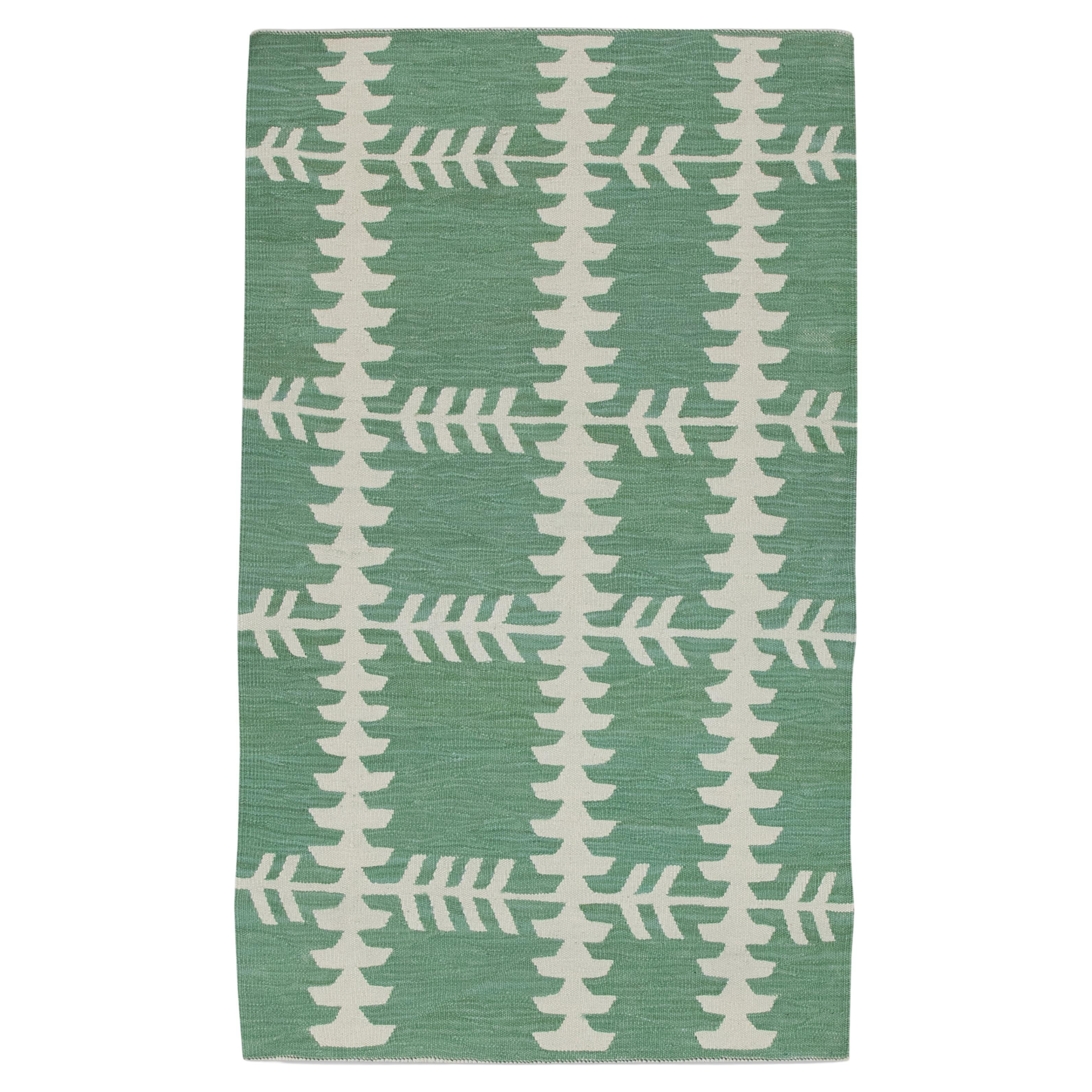 Green Modern Flatweave Handmade Wool Rug 2'10" X 4'9"