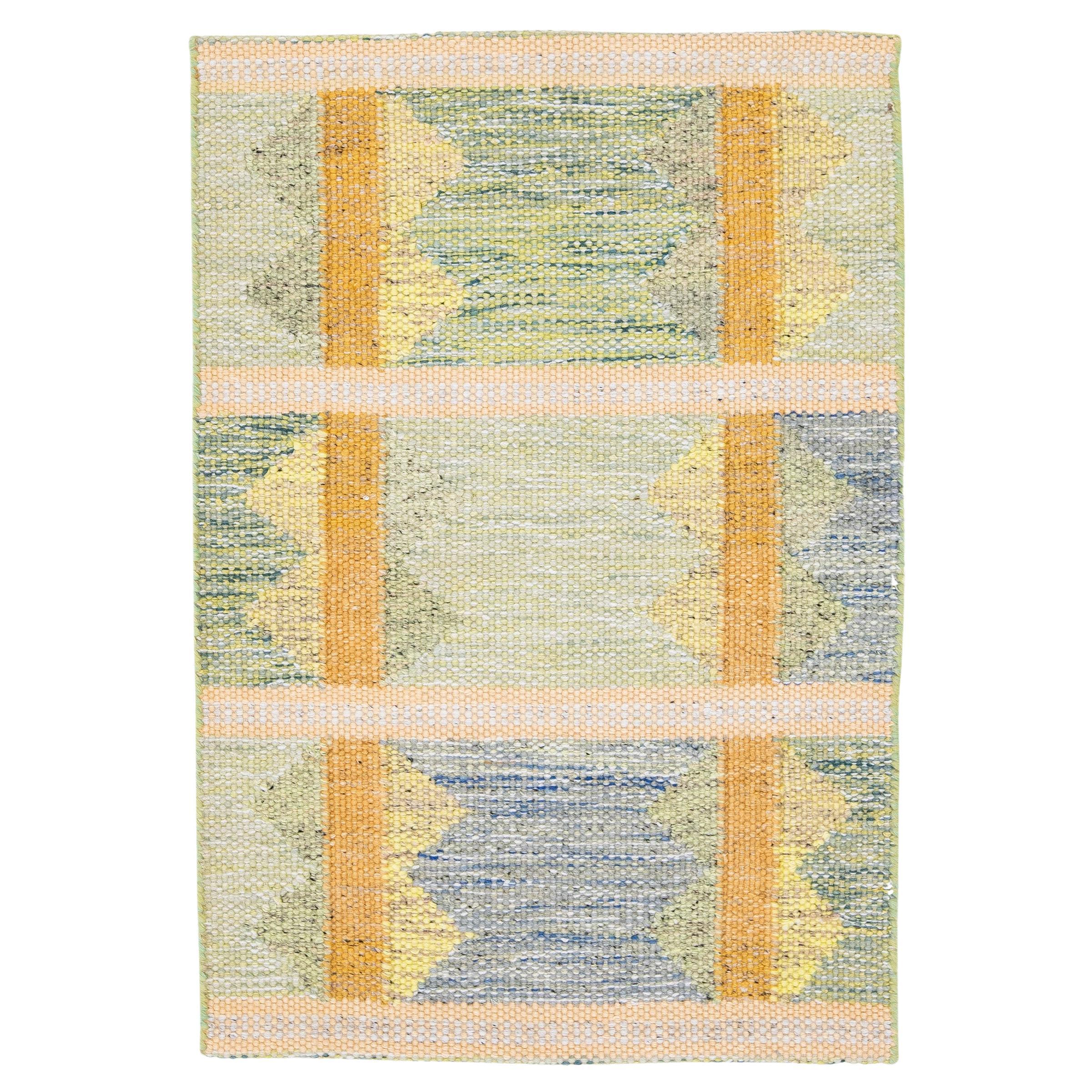 Green Modern Handmade Swedish Style Custom Wool Rug For Sale