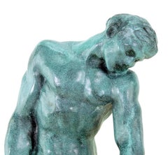 Green Modern Patinated Bronze Figurative Statue, Rodin Style