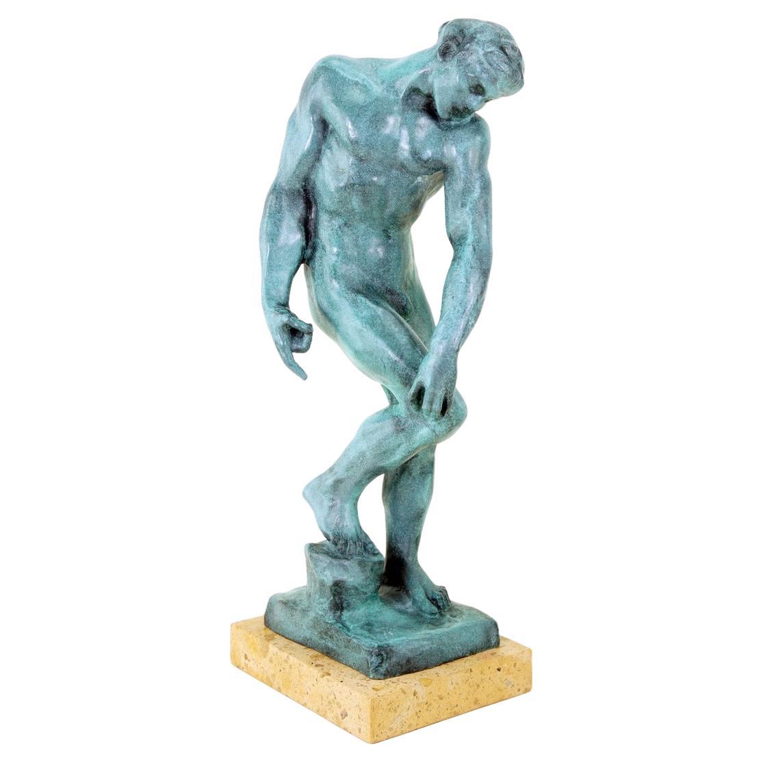 Green Modern Patinated Bronze Figurative Statue, Rodin Style