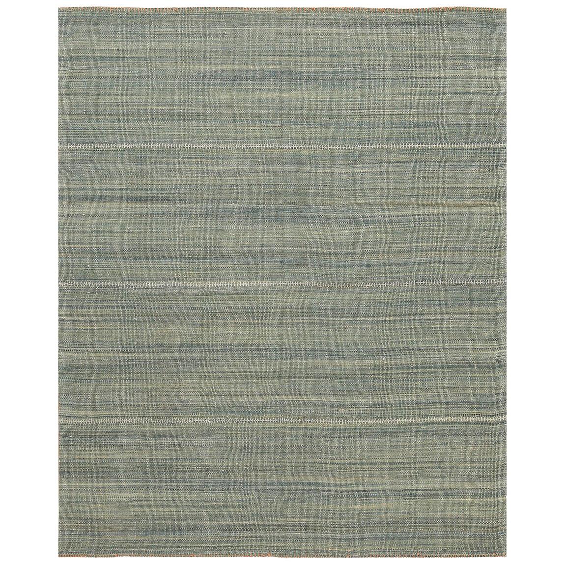 Modern Persian Kilim Rug with Lone Shrub Pattern in Green and Brown For