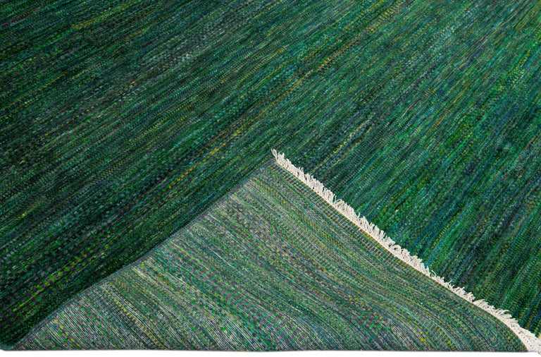 Green Modern Savannah Handmade Geometric Square Wool Rug at 1stDibs