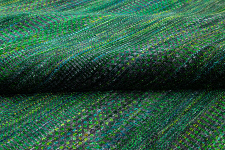 Green Modern Savannah Handmade Geometric Square Wool Rug at 1stDibs