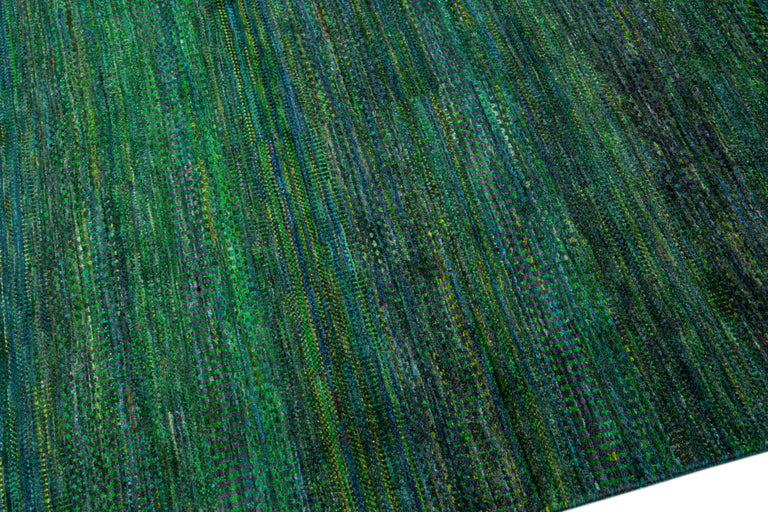 Green Modern Savannah Handmade Geometric Square Wool Rug at 1stDibs