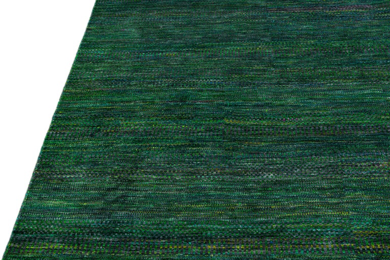Green Modern Savannah Handmade Geometric Square Wool Rug at 1stDibs