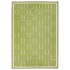 Green Modern Swedish Style Handmade Oversize Wool Rug with Geometric Design