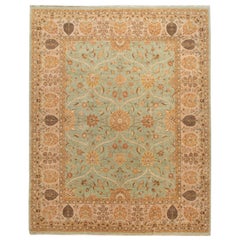 Tappeto in lana fatto a mano in stile Tabriz moderno verde con motivo floreale