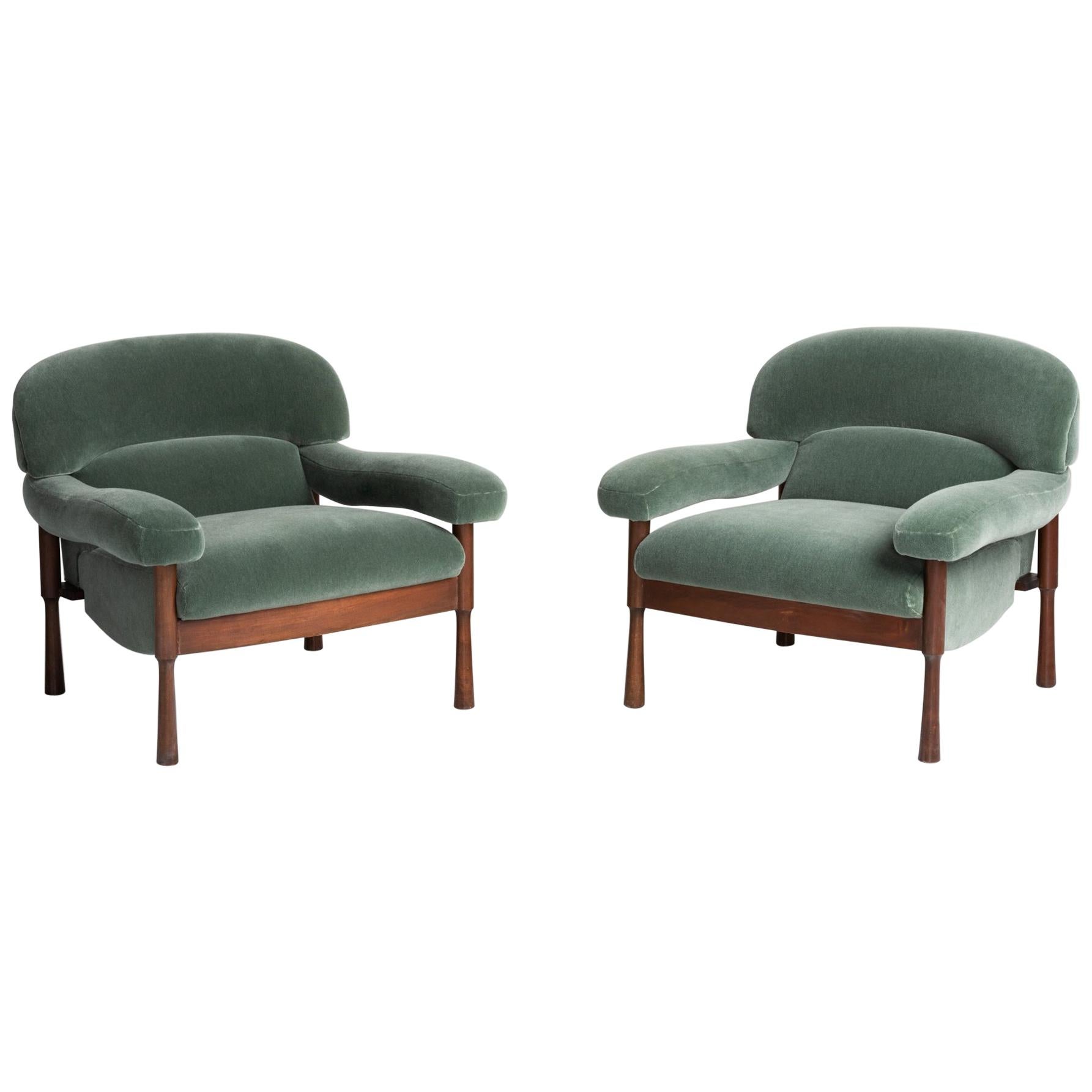 Green Mohair Armchairs by Elam, Italy, circa 1960