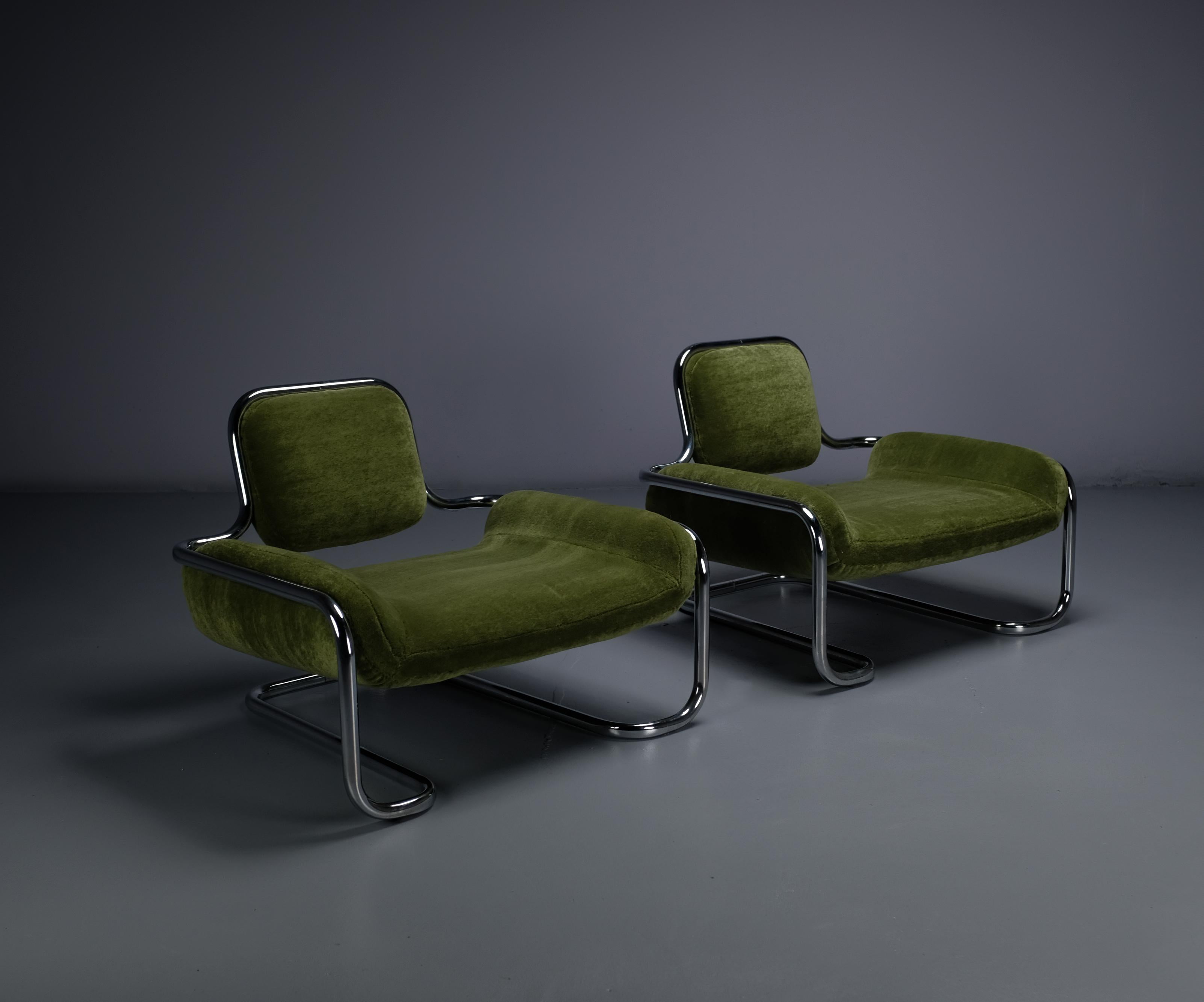 Green Mohair Lemon Sole Lounge Chairs by Kwok Hoi Chan. Ed. Steiner 2
