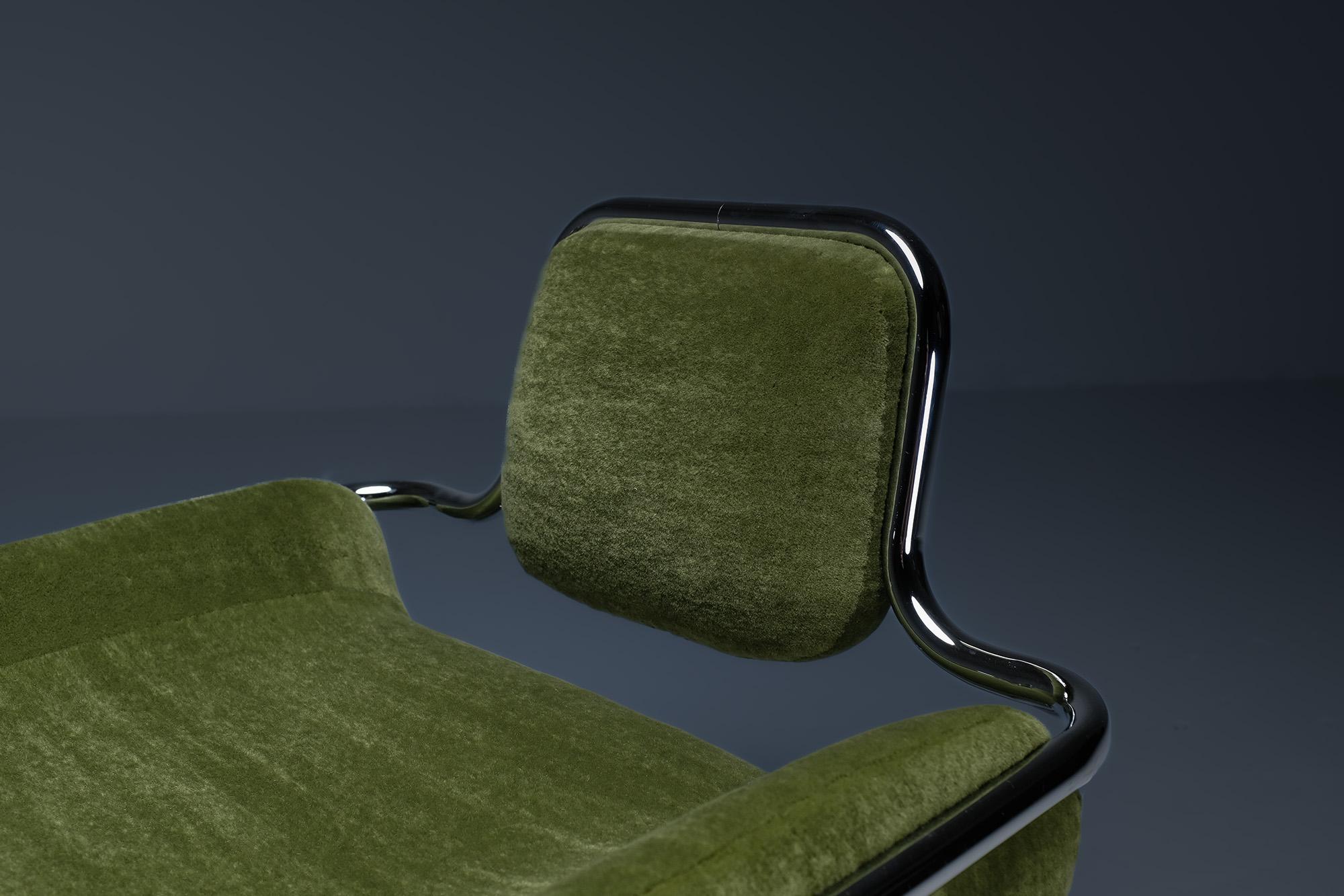 Mid-20th Century Green Mohair Lemon Sole Lounge Chairs by Kwok Hoi Chan. Ed. Steiner