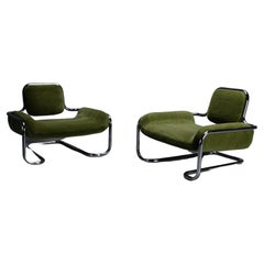 Green Mohair Lemon Sole Lounge Chairs by Kwok Hoi Chan. Ed. Steiner