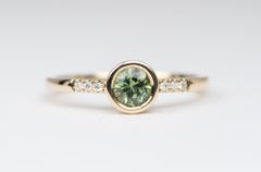 Green Montana Sapphire Bezel Set Diamond Band 14K Yellow Gold Engagement Ring