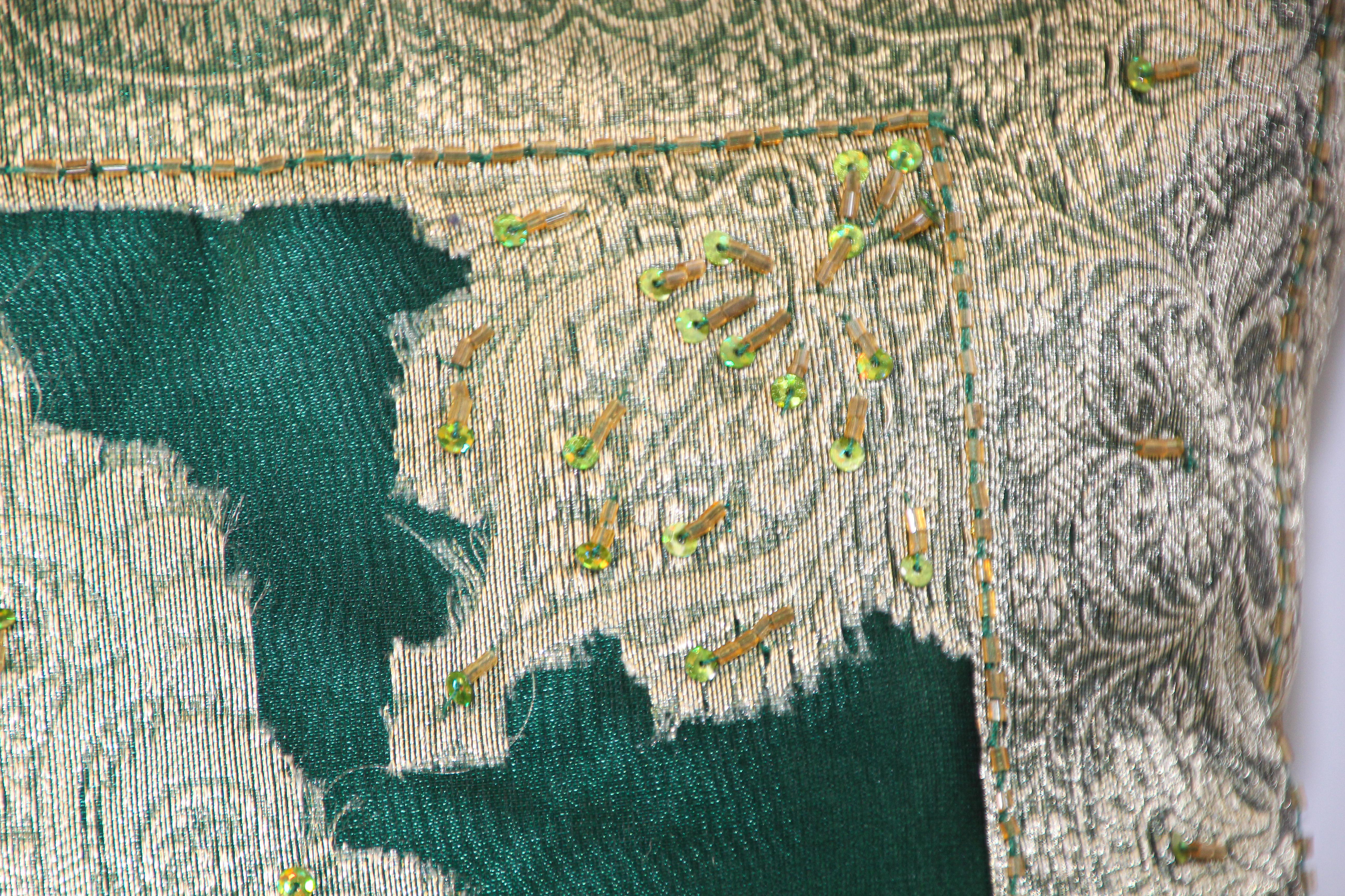 Emerald Green Moorish Pillow Embellished with Sequins and Beads In Good Condition For Sale In North Hollywood, CA
