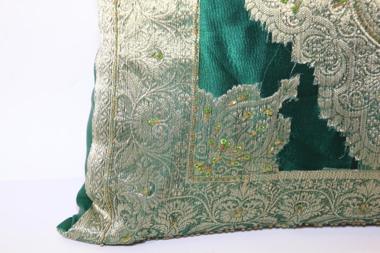Green Moorish Pillow Embellished with Sequins and Beads For Sale 3