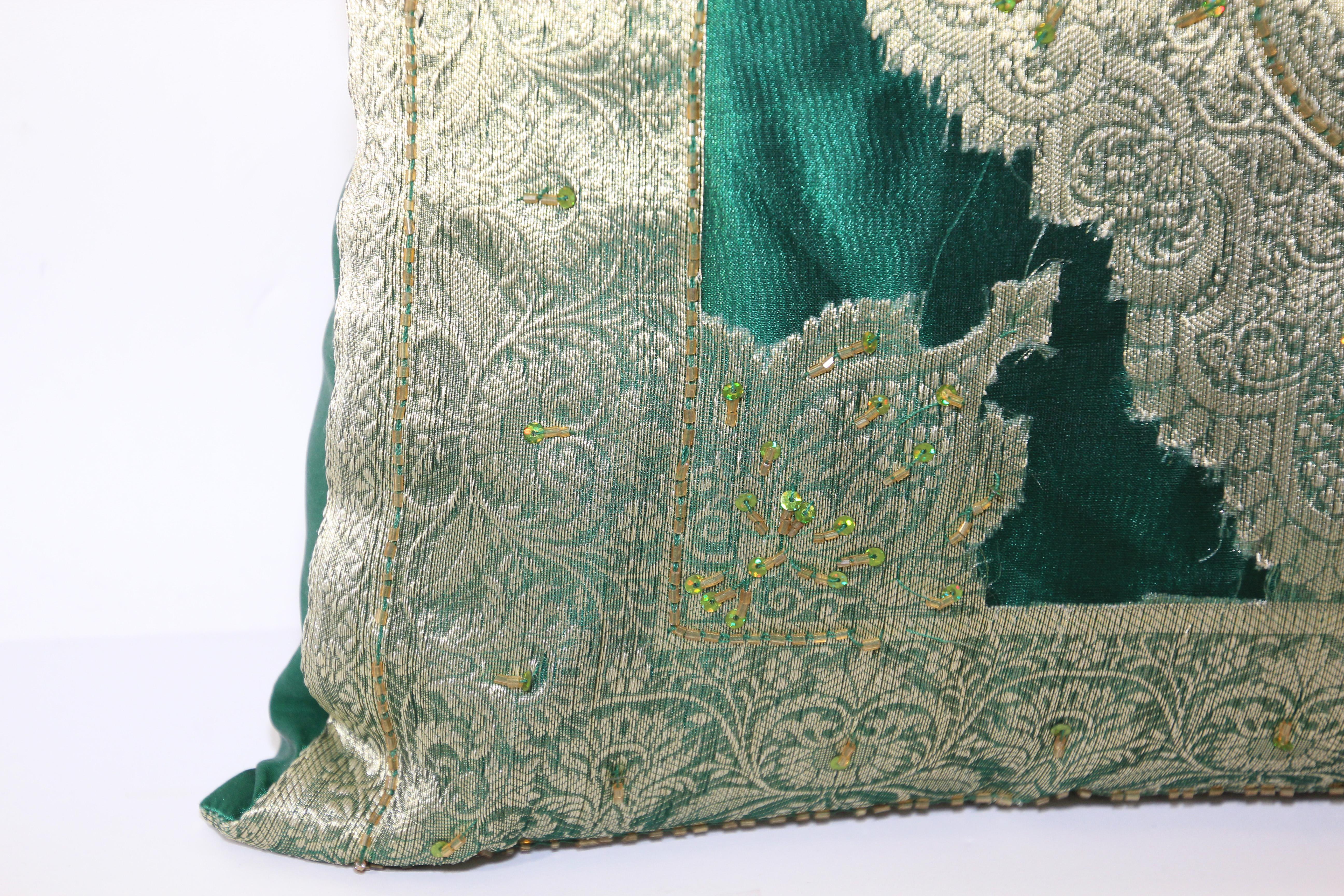 Emerald Green Moorish Pillow Embellished with Sequins and Beads For Sale 1