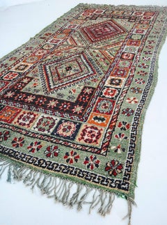 Green Moroccan Rug Beni Mguild from 1961, Natural Dye Wool
