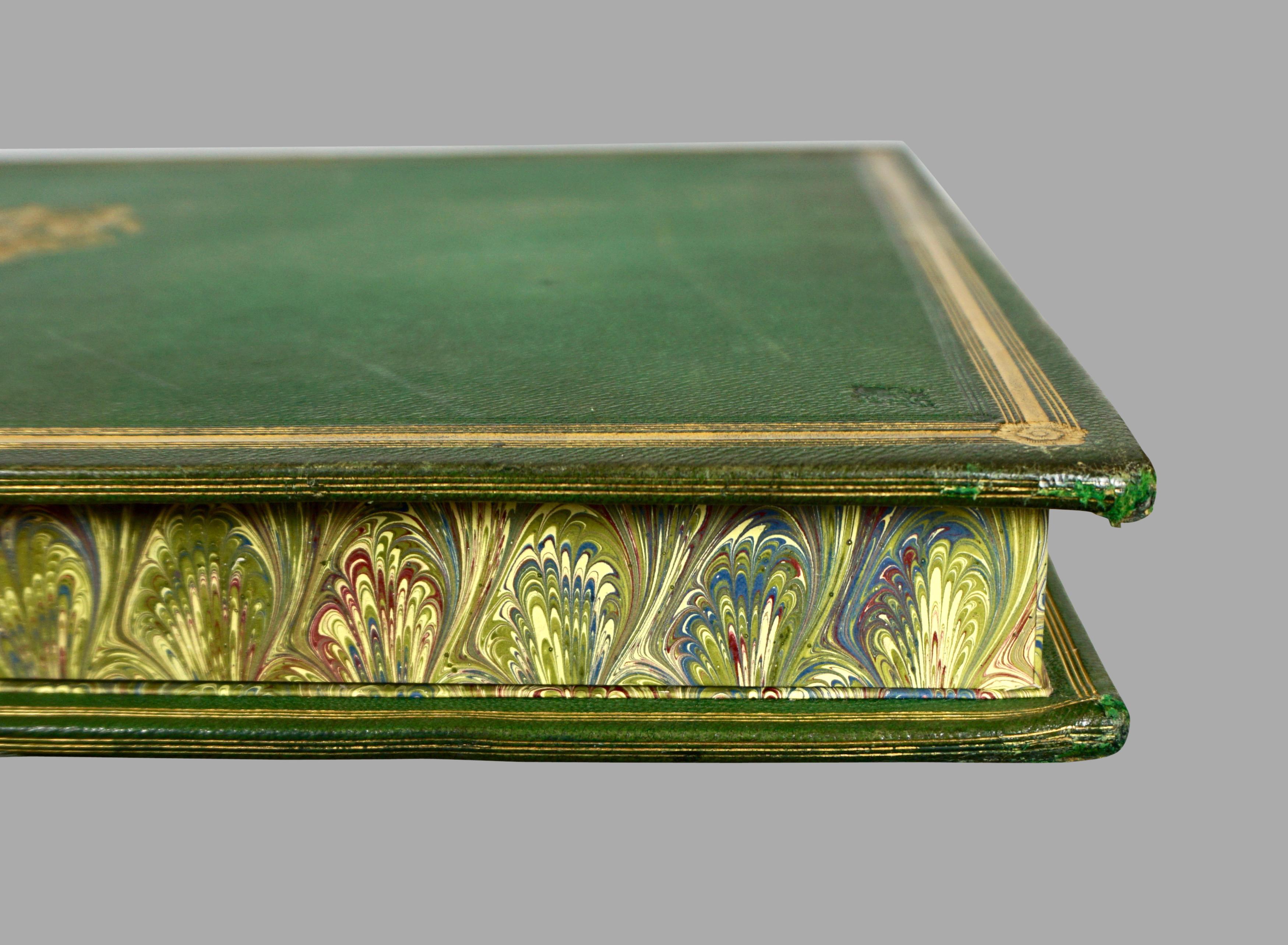 Green Morocco Leather Elephant Folio Book Cover Now A Marbleized Paper Lined Box 6