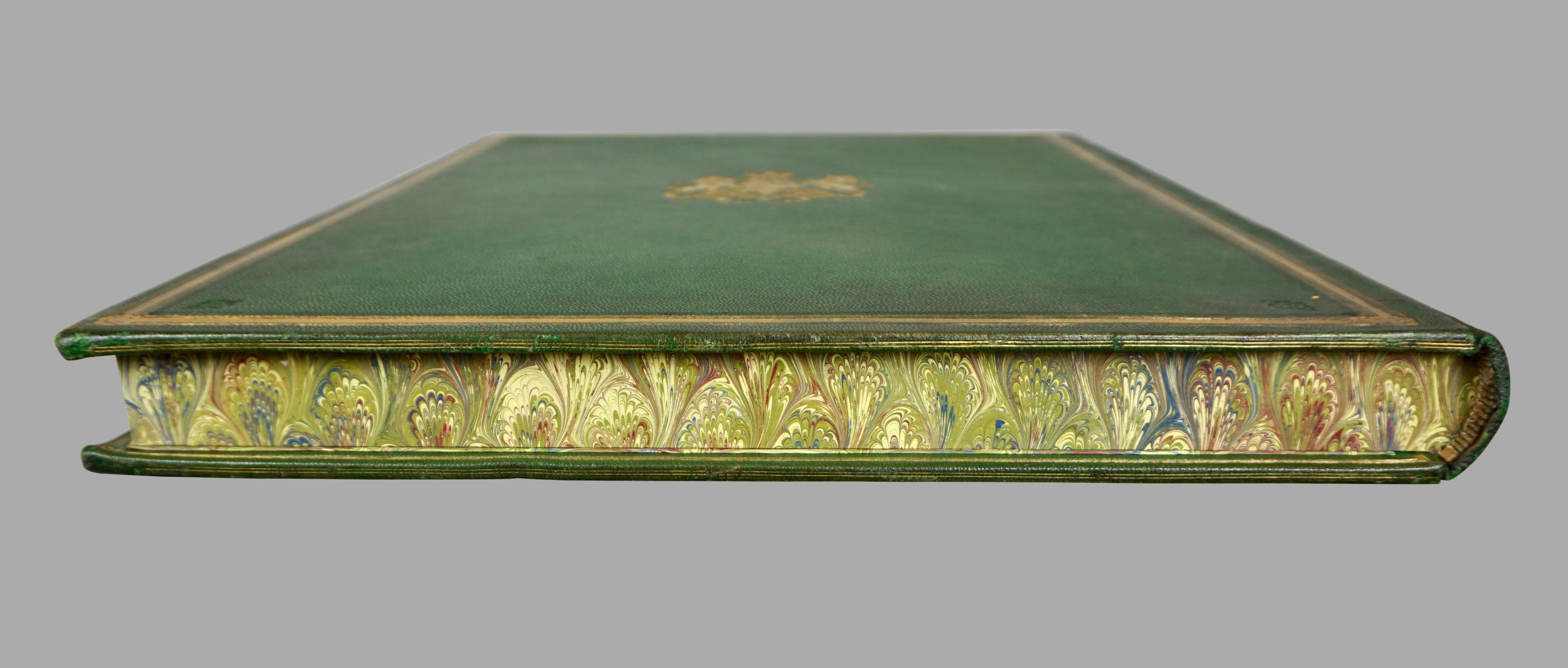 Green Morocco Leather Elephant Folio Book Cover Now A Marbleized Paper Lined Box 3