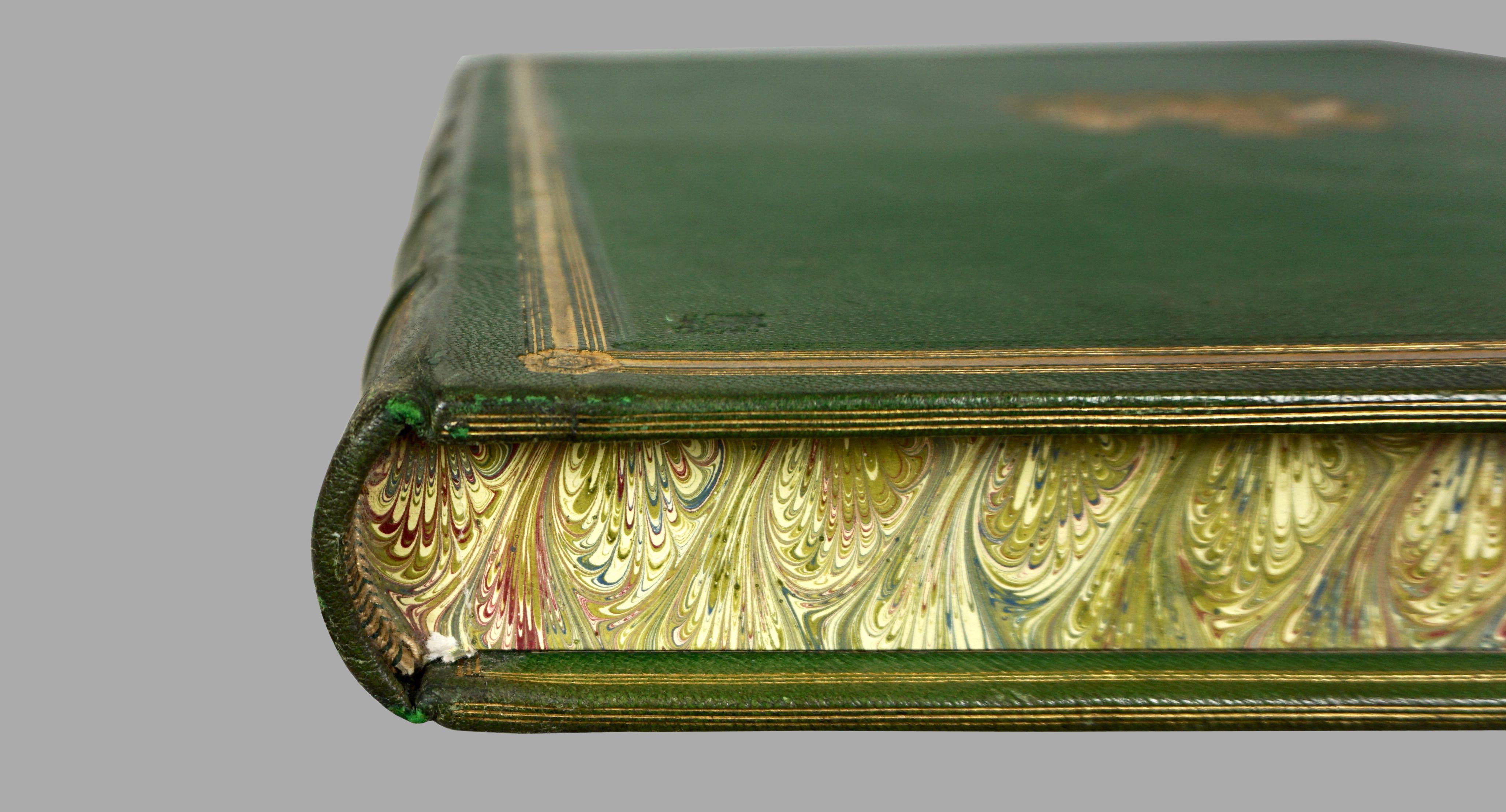 Green Morocco Leather Elephant Folio Book Cover Now A Marbleized Paper Lined Box 4