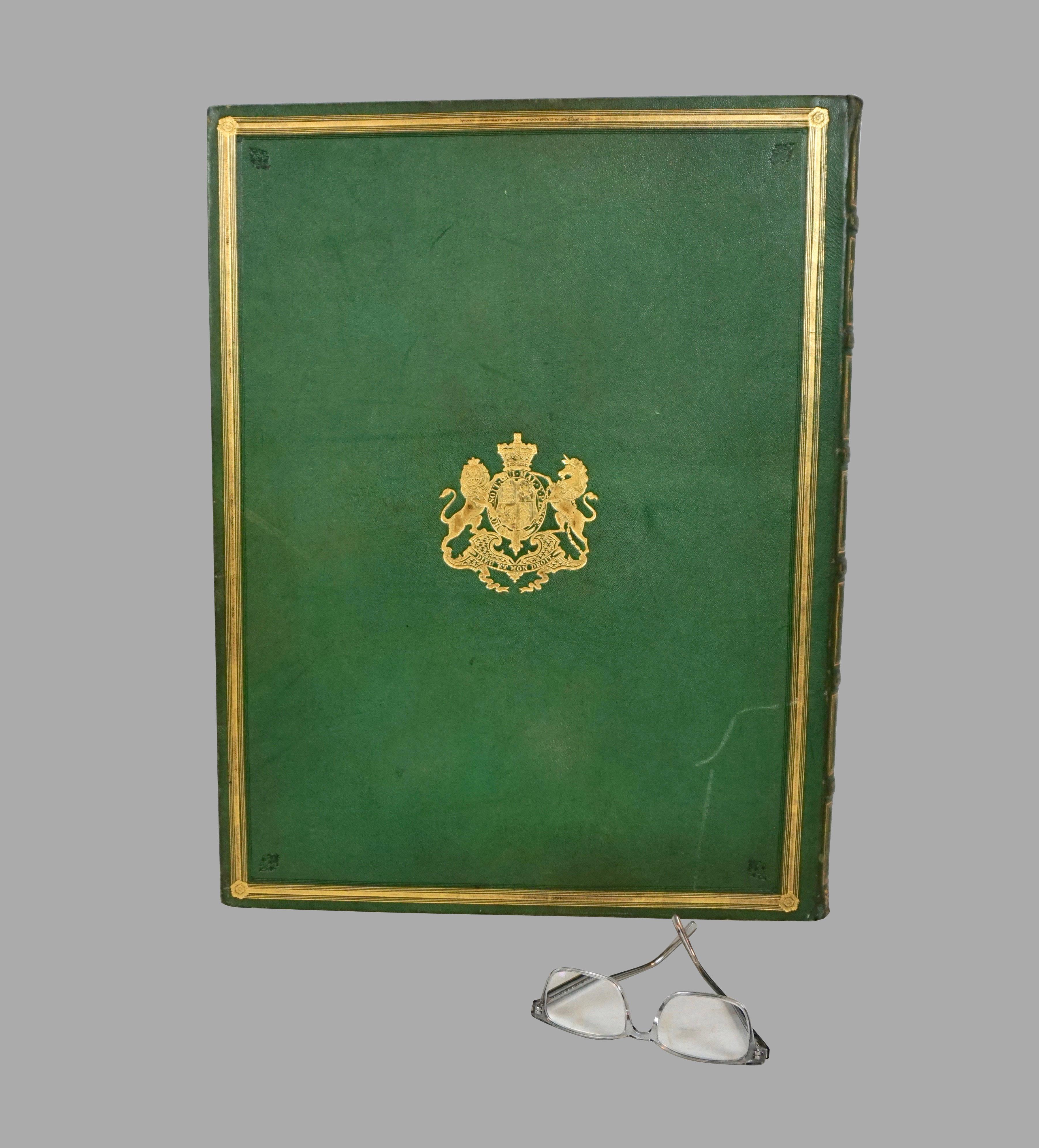 Green Morocco Leather Elephant Folio Book Cover Now A Marbleized Paper Lined Box In Good Condition In San Francisco, CA