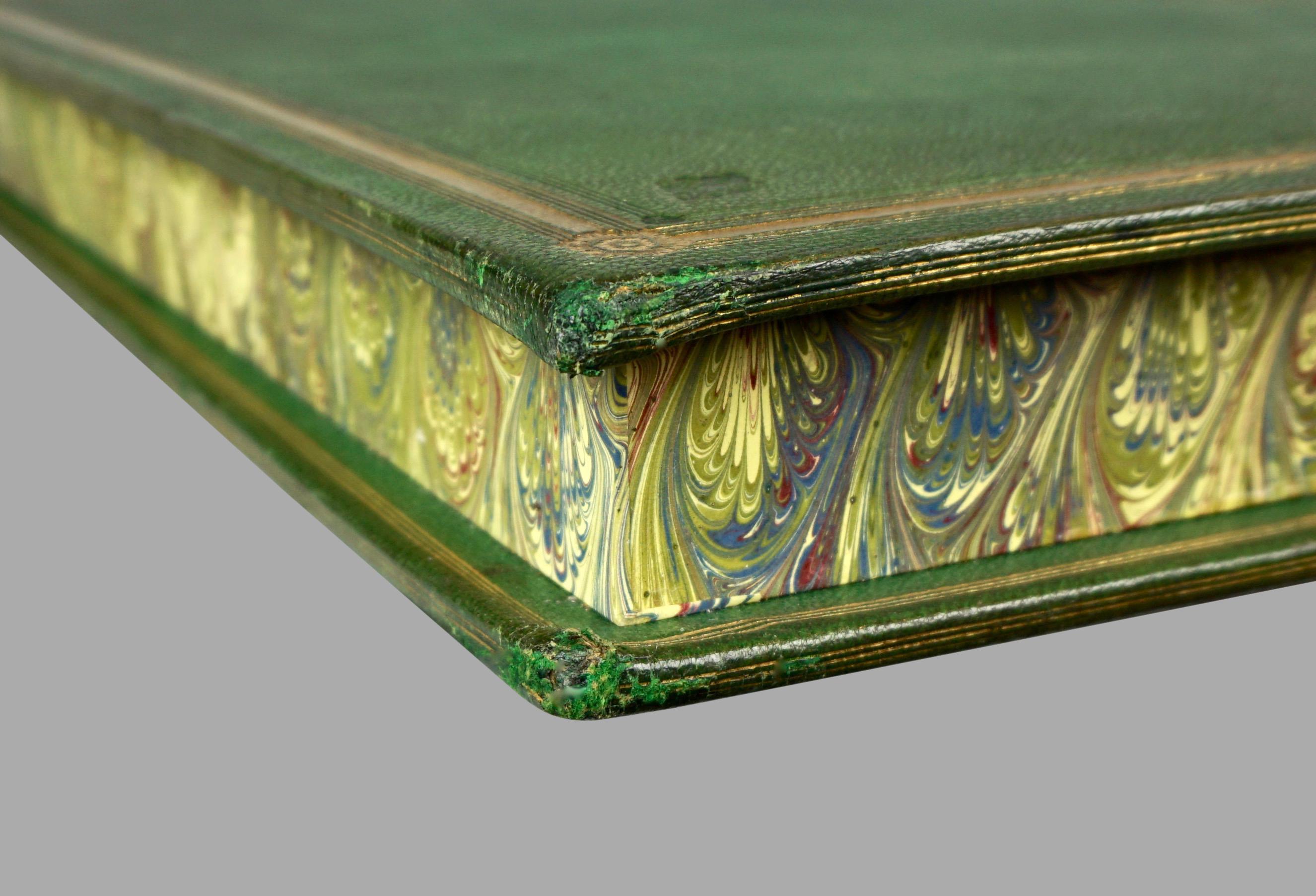 Green Morocco Leather Elephant Folio Book Cover Now A Marbleized Paper Lined Box 7