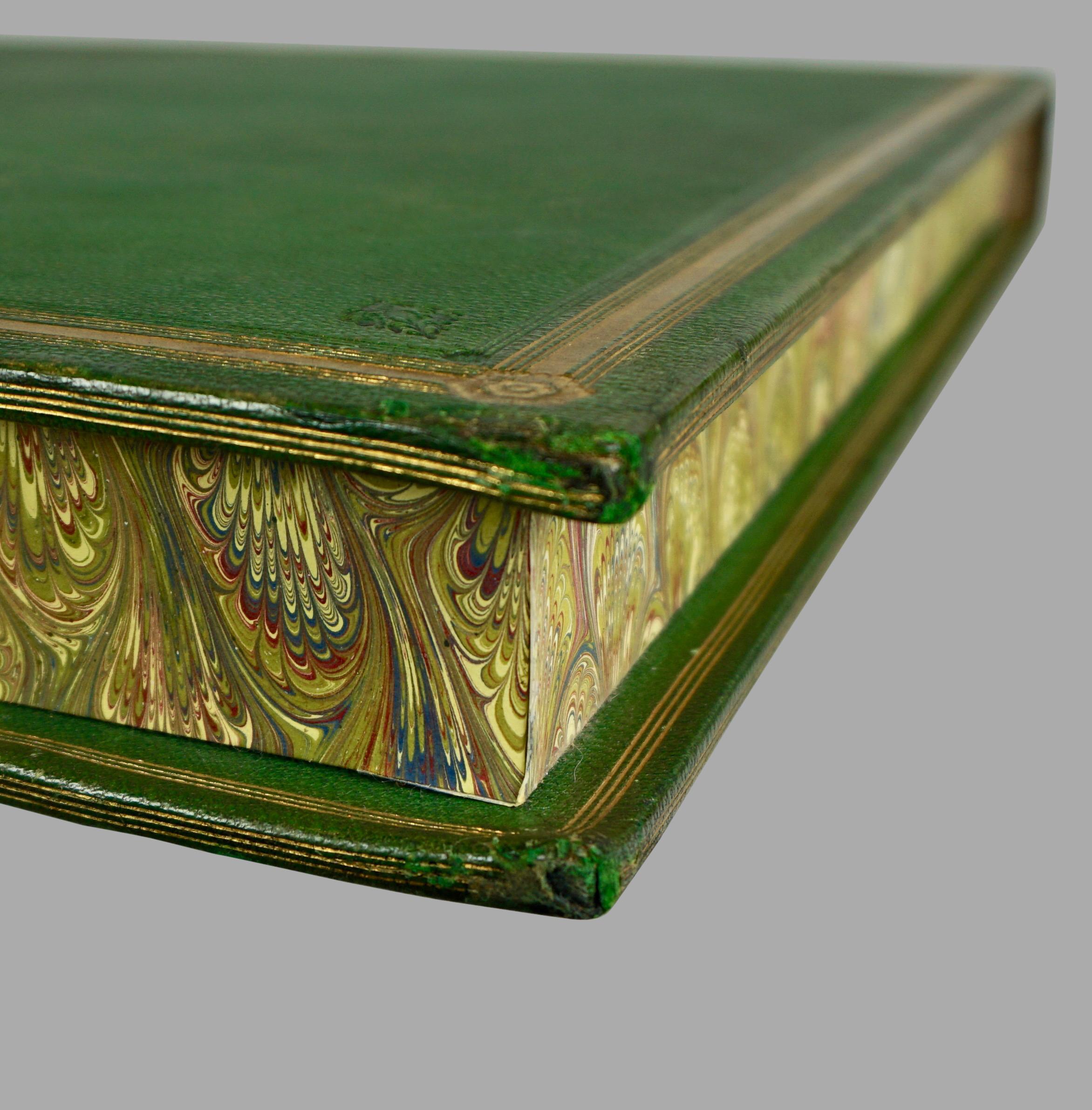 Green Morocco Leather Elephant Folio Book Cover Now A Marbleized Paper Lined Box 8