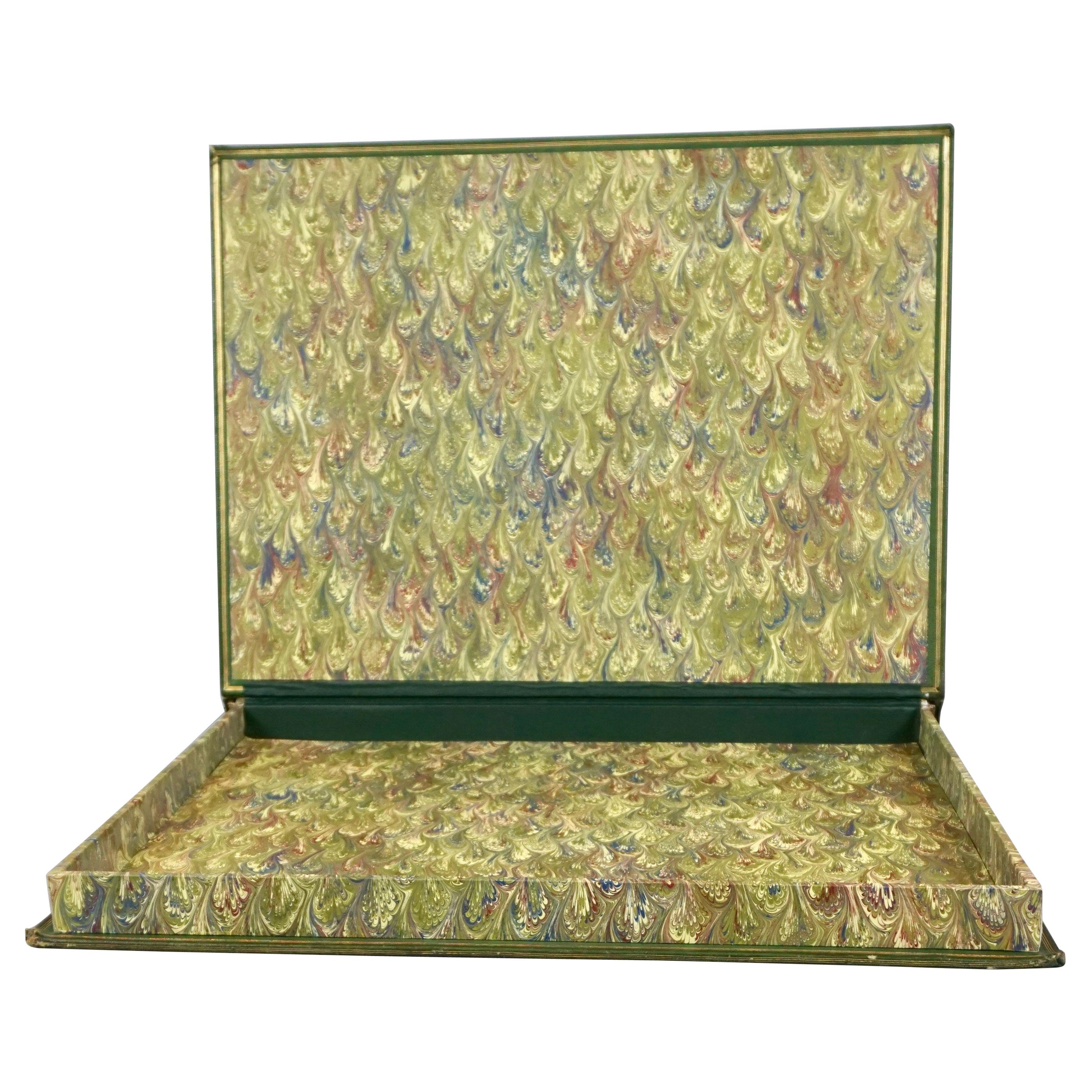 Green Morocco Leather Elephant Folio Book Cover Now A Marbleized Paper Lined Box