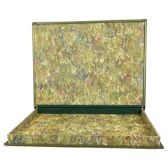 Antique Green Morocco Leather Elephant Folio Book Cover Now A Marbleized Paper Lined Box