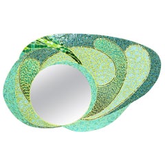 Green Mosaic Wall Mirror, Large and Unique, France