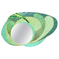 Green Mosaic Wall Mirror, Large and Unique, France
