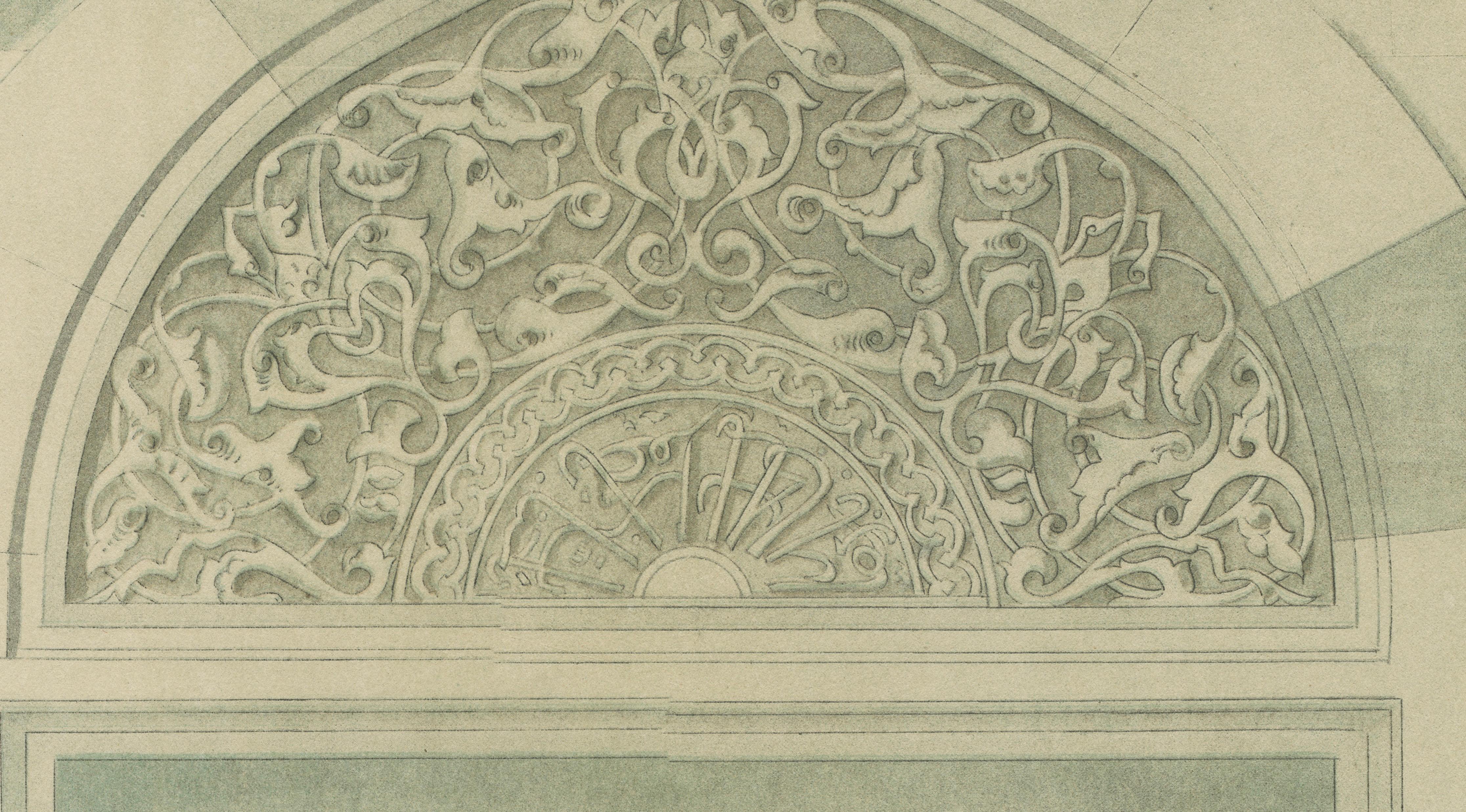 Green Mosque Bursa Window Arch Ornament, Ottoman Islamic Design Print, 1924