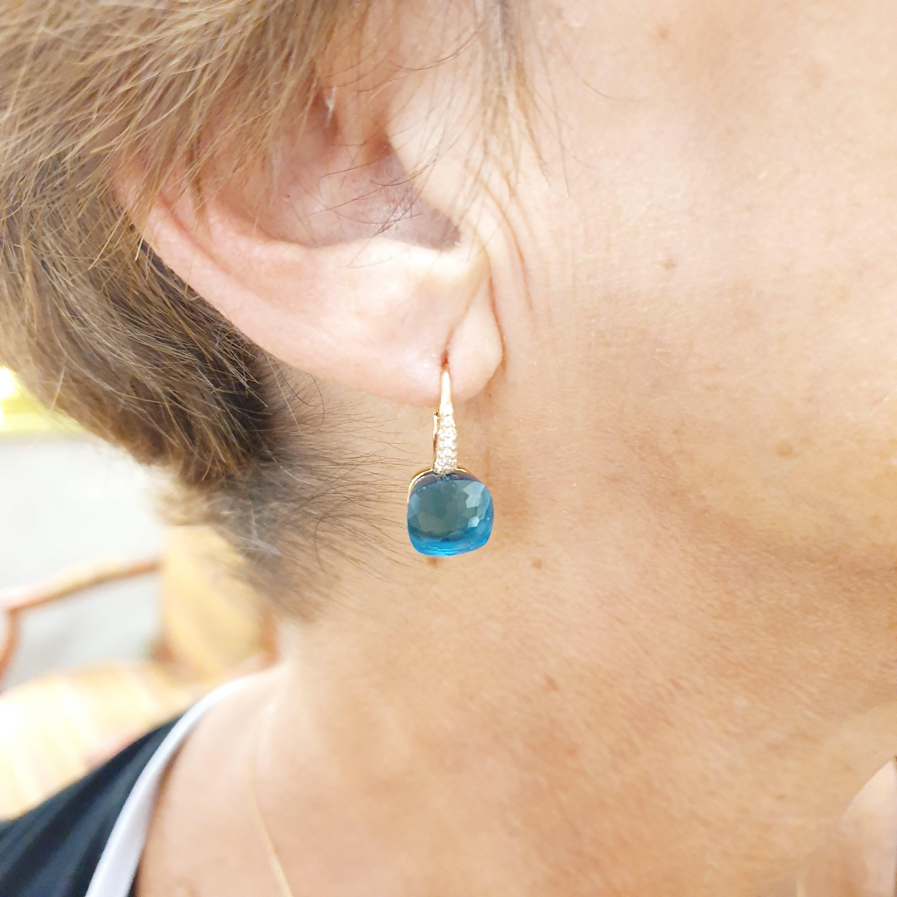 Boucles d'oreilles pendantes en or 18k avec pavé de diamants et quartz mousse vert multifacettes en vente 9