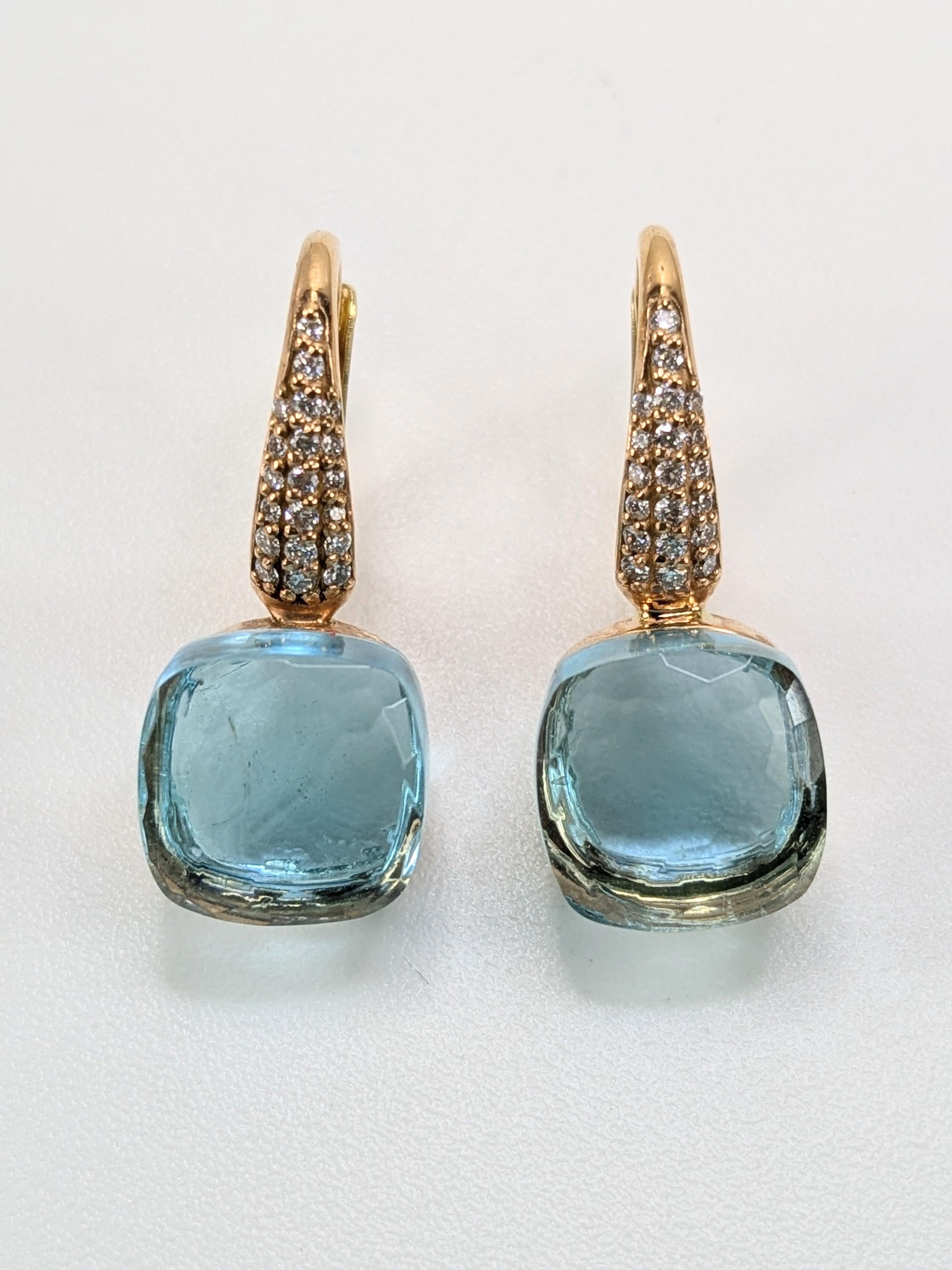 Boucles d'oreilles pendantes en or 18k avec pavé de diamants et quartz mousse vert multifacettes Neuf - En vente à Bilbao, ES