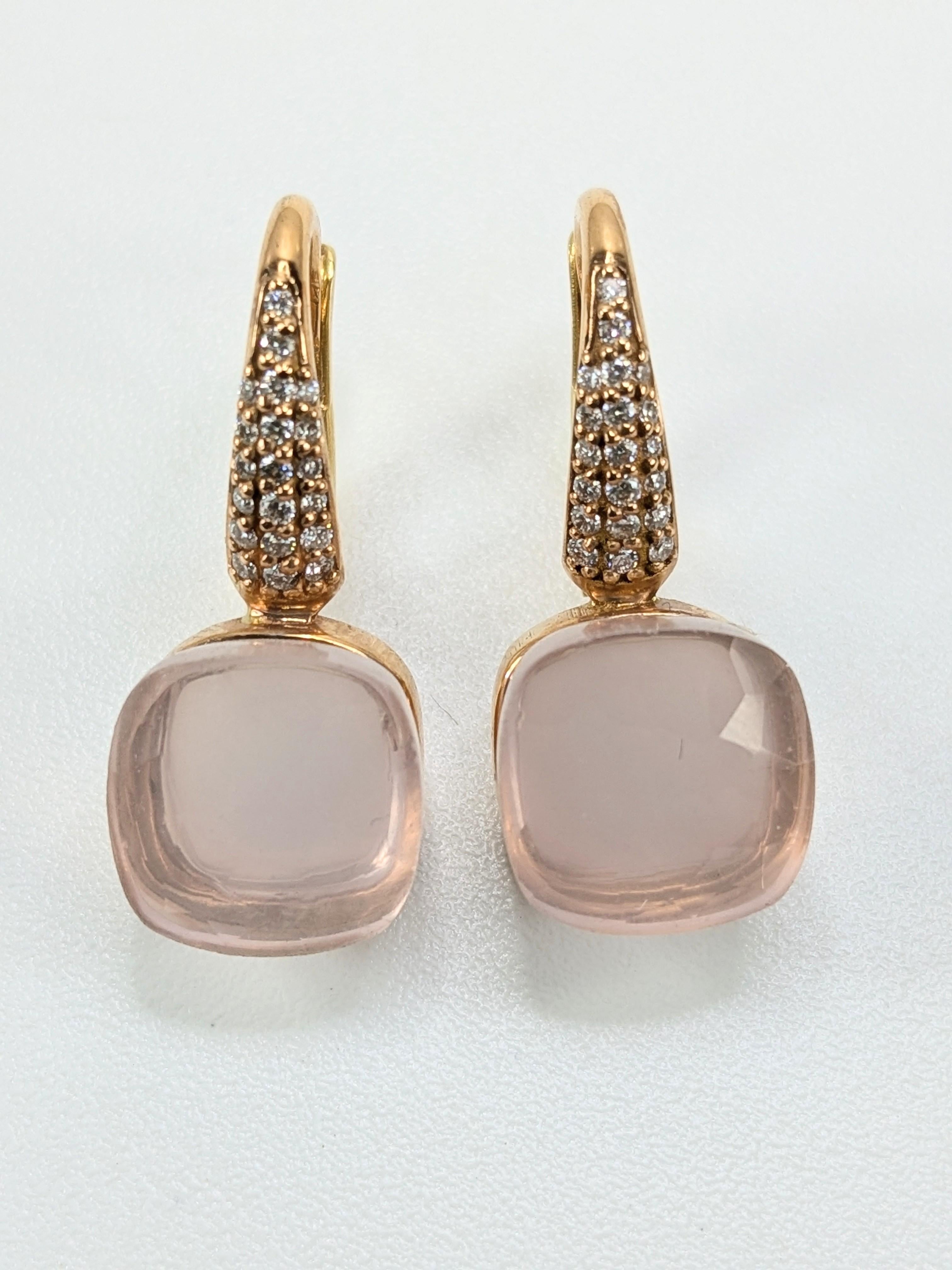 Boucles d'oreilles pendantes en or 18k avec pavé de diamants et quartz mousse vert multifacettes Pour femmes en vente