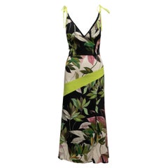 Green & Multicolor Christian Siriano Sleeveless Botanical Print Dress Size US 2