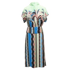Grünes und mehrfarbiges Kleid mit abstraktem Print von Emilio Pucci, Größe IT 40