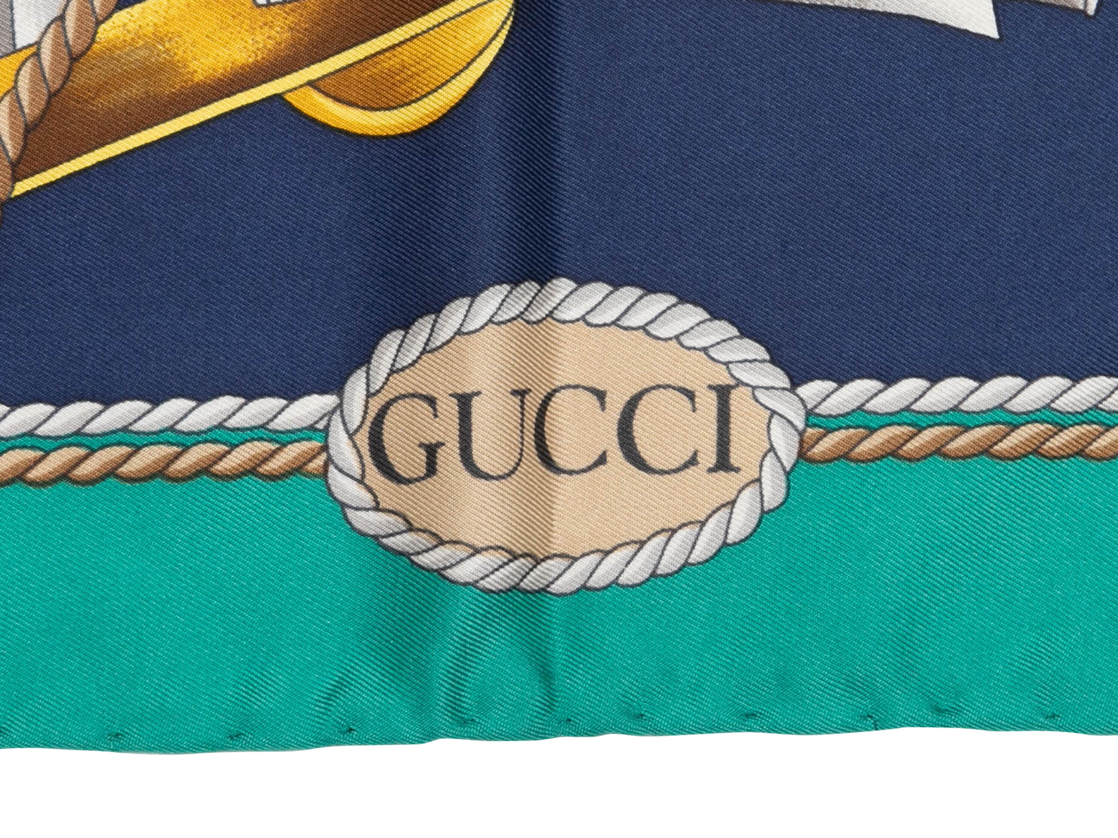 Green & Multicolor Gucci Sailboat Print Silk Scarf For Sale 1