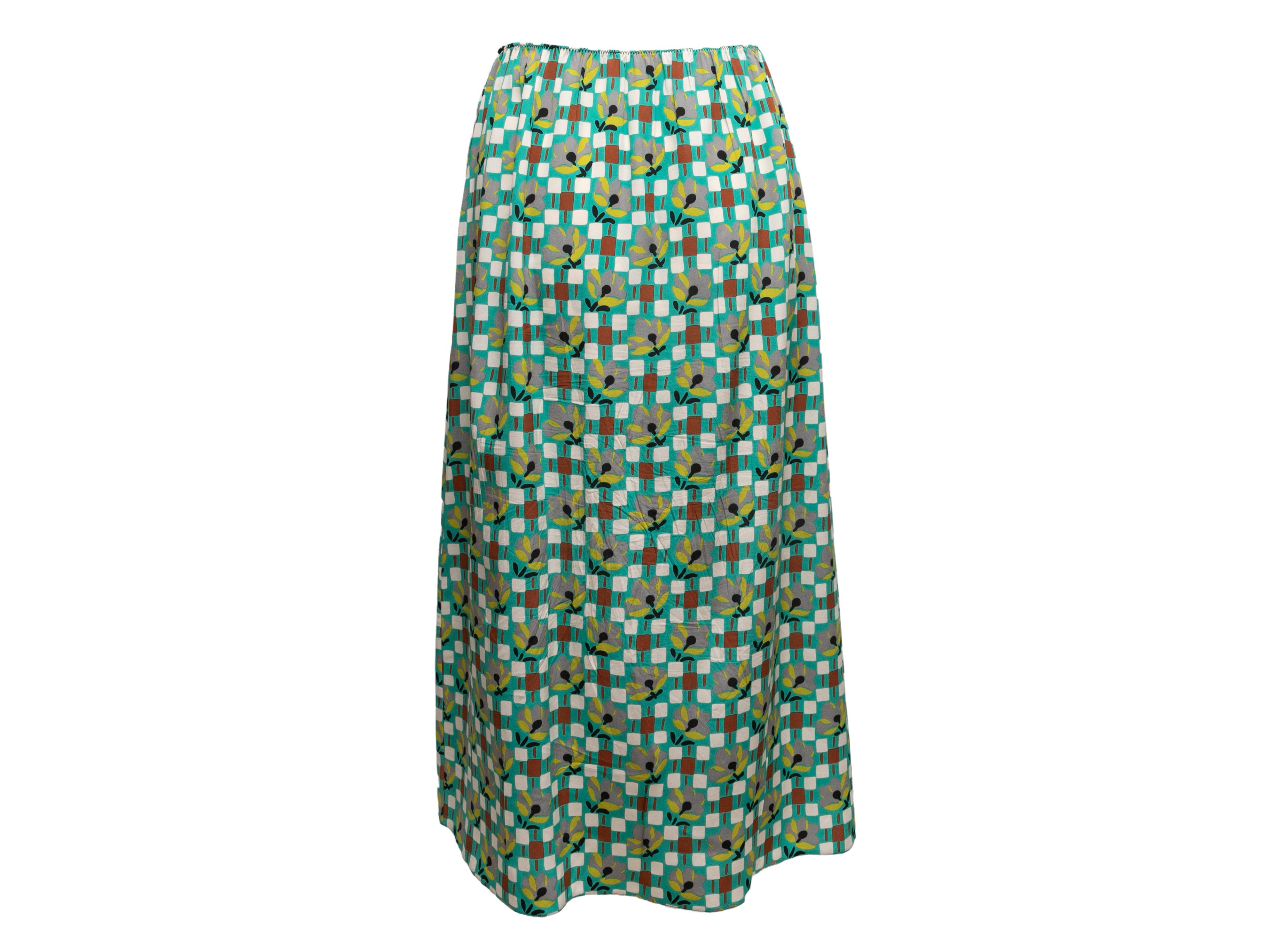 Green & Multicolor Prada Geometric Floral Print Skirt In Good Condition For Sale In New York, NY
