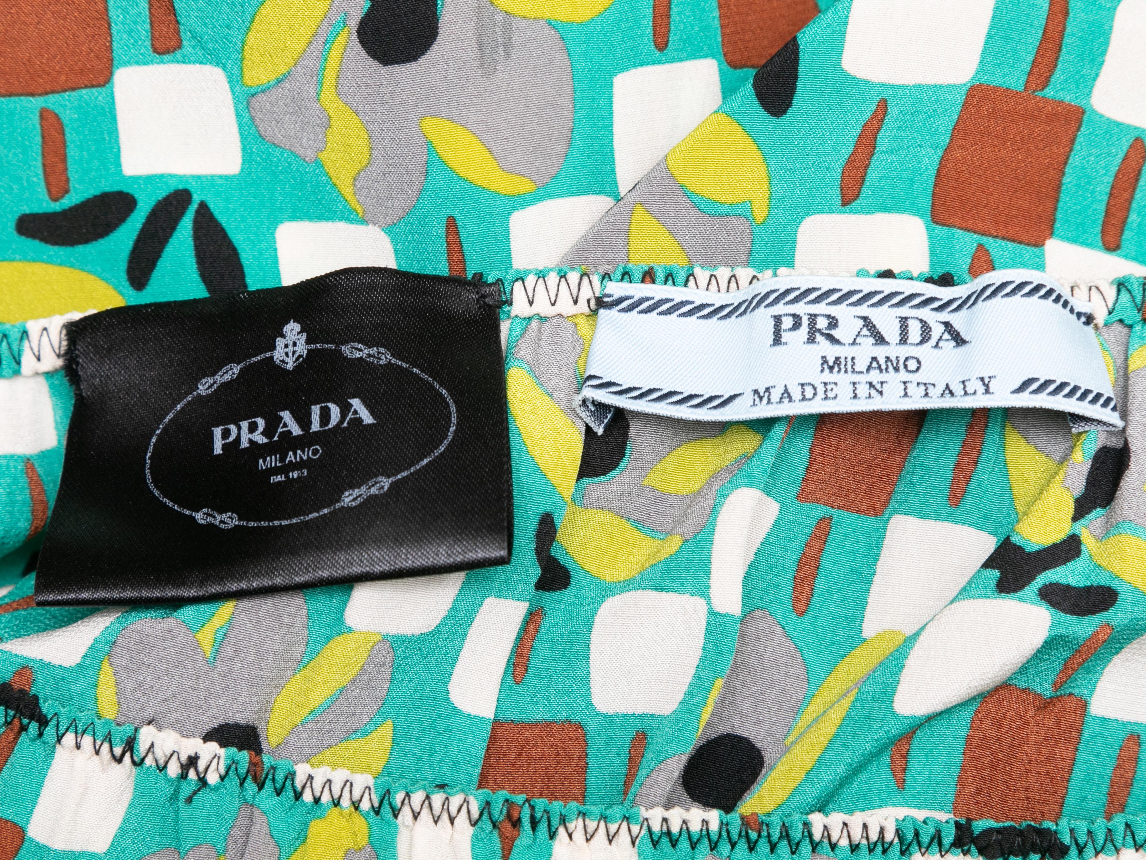 Women's Green & Multicolor Prada Geometric Floral Print Skirt For Sale