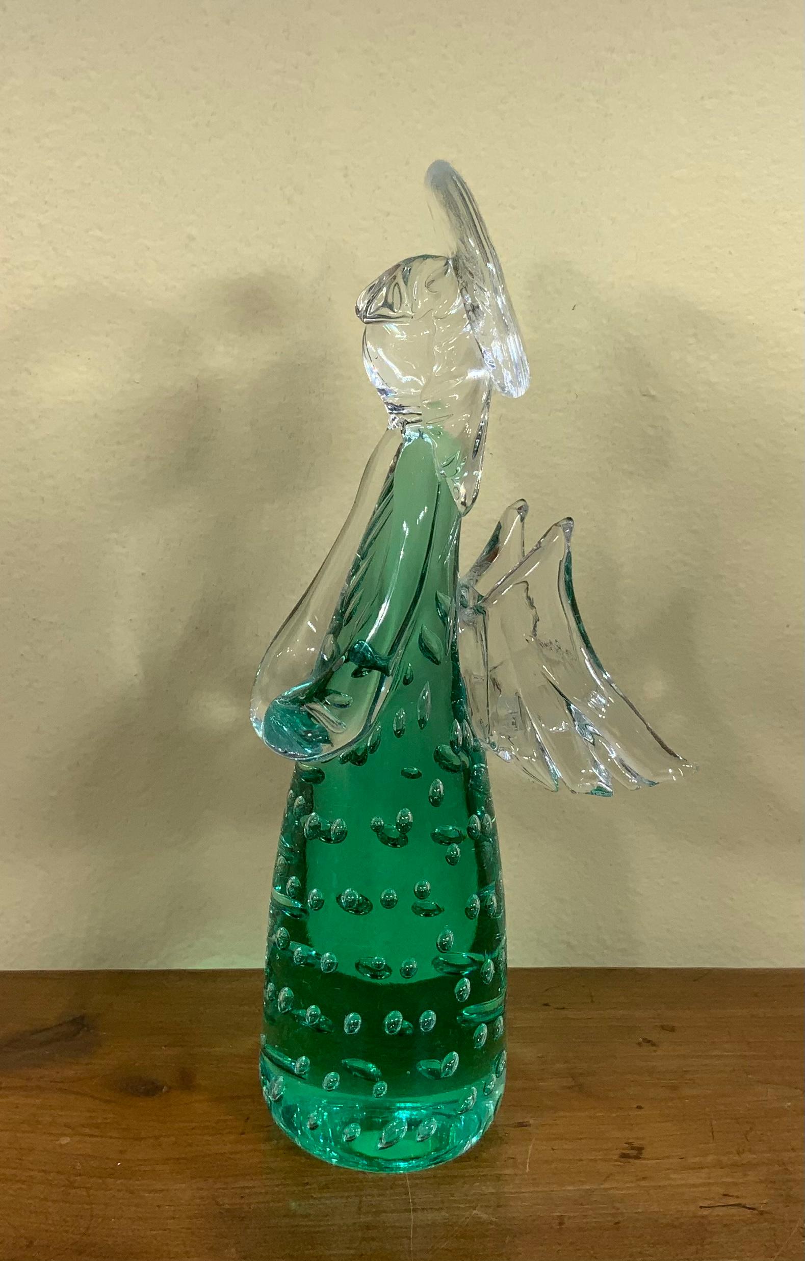 Green Murano Angel Figurine Italian Art Glass Sculpture 5