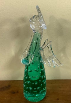 Green Murano Angel Figurine Italian Art Glass Sculpture