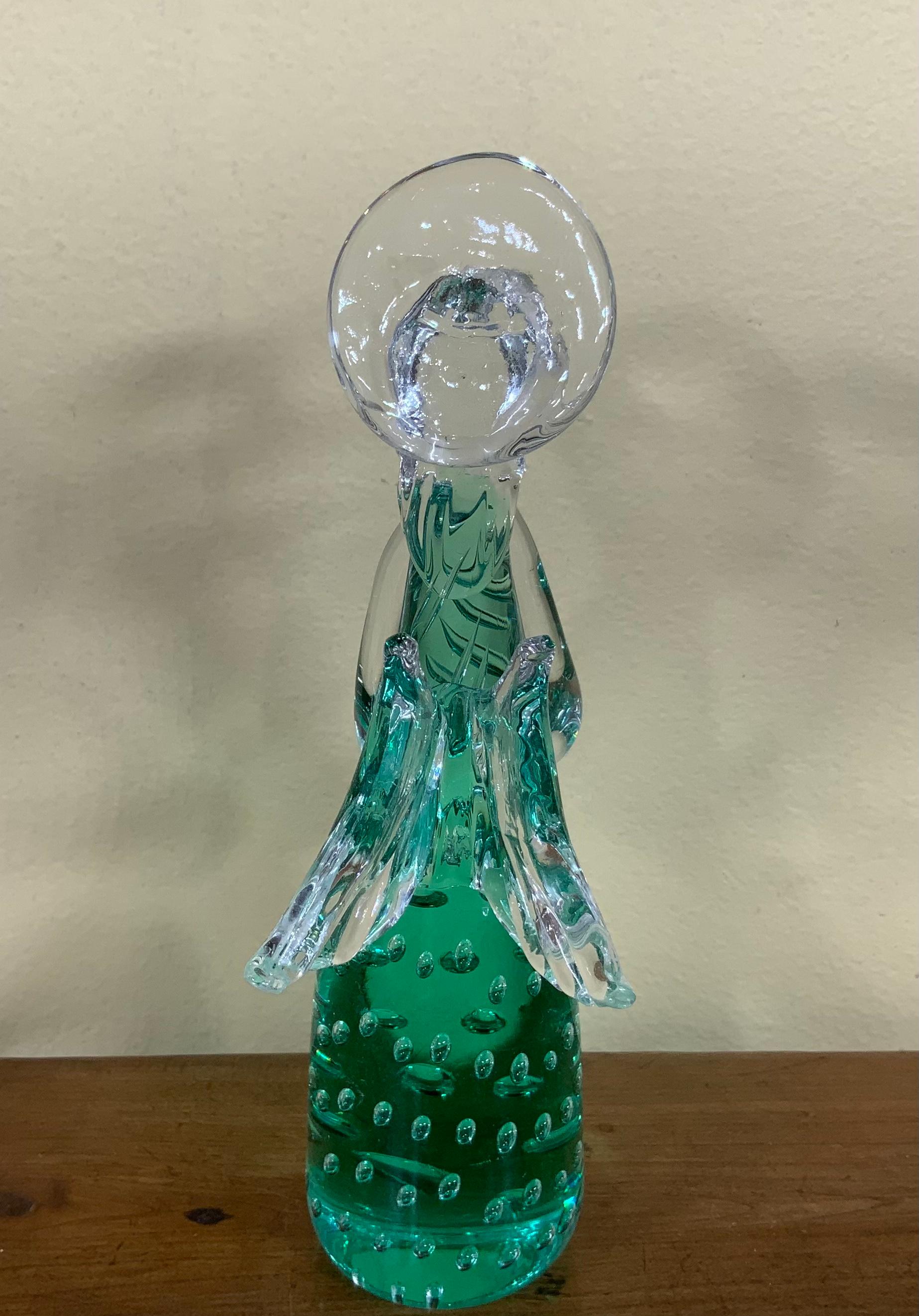 20th Century Green Murano Angel Figurine Italian Art Glass Sculpture