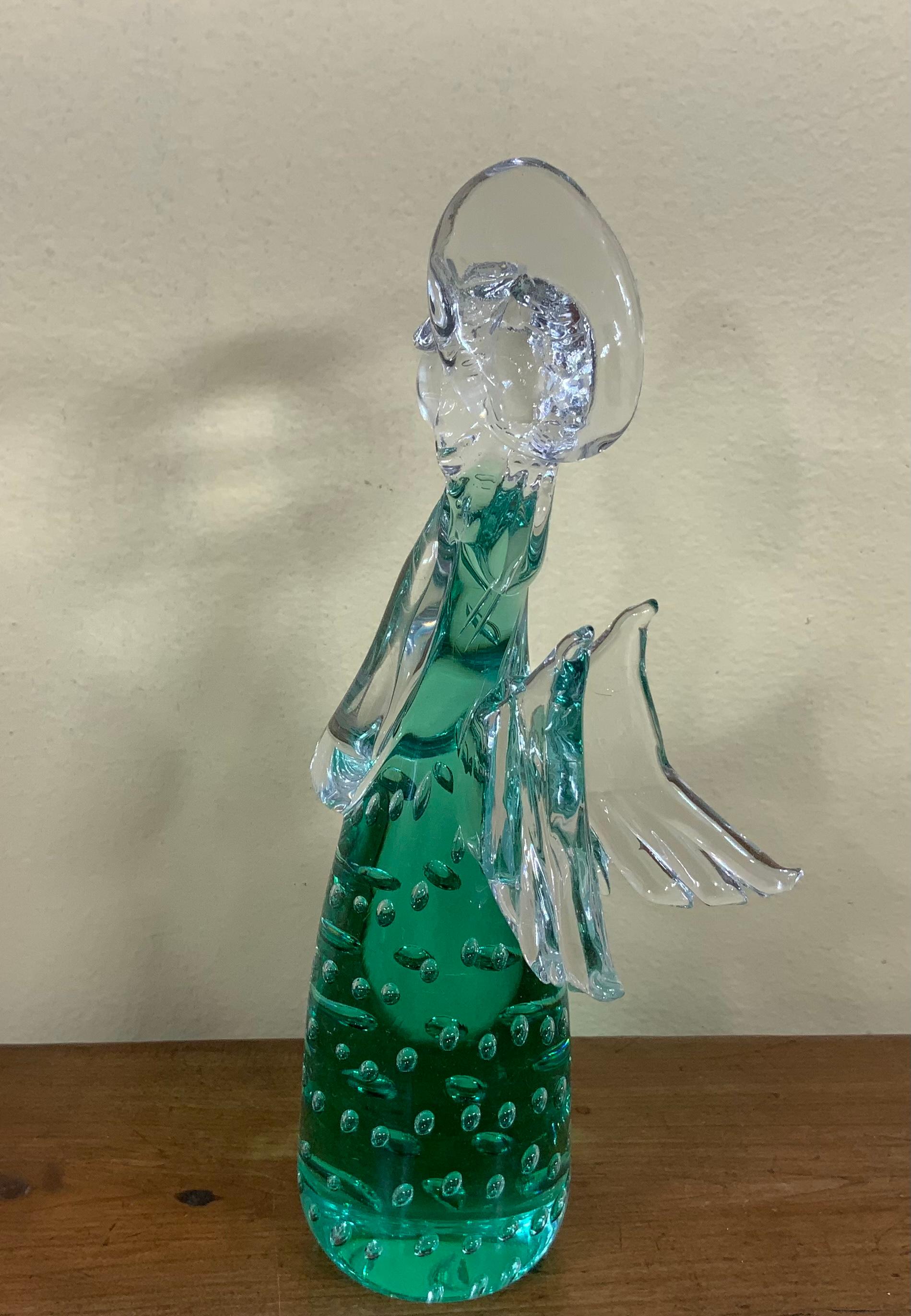 Green Murano Angel Figurine Italian Art Glass Sculpture 1