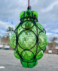 Anhänger aus grünem Murano-Glas mit Käfig für Blasen von Seguso