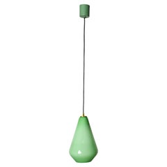 Vintage Green Murano Cased Glass and Brass Pendant Chandelier by Stilnovo, Italy 1950s