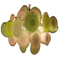 Green Murano Disc Chandelier Attributed to Vistosi, 1970s