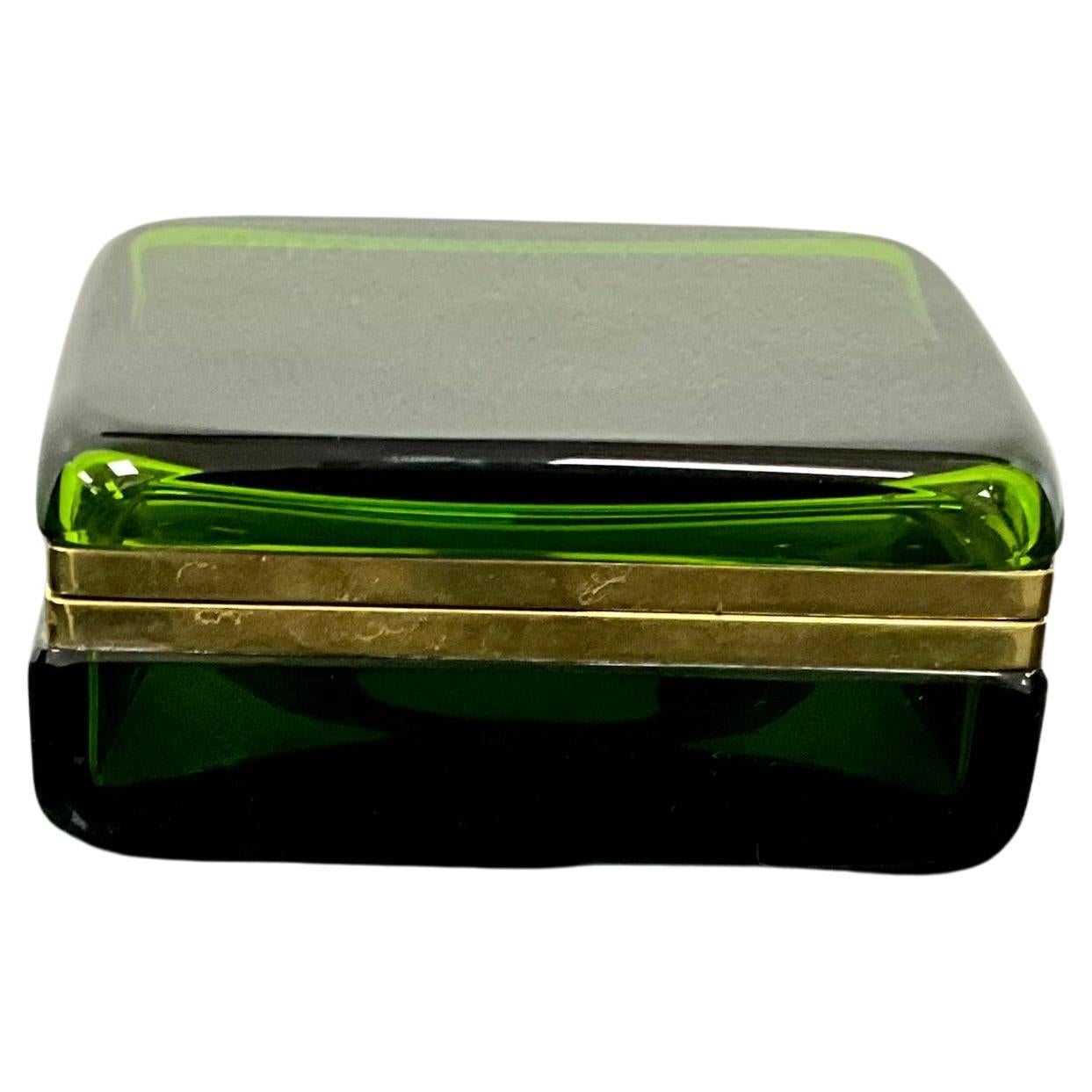 Green Murano Glass and Brass Hinged Box 