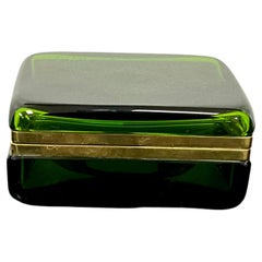 Vintage Green Murano Glass and Brass Hinged Box 