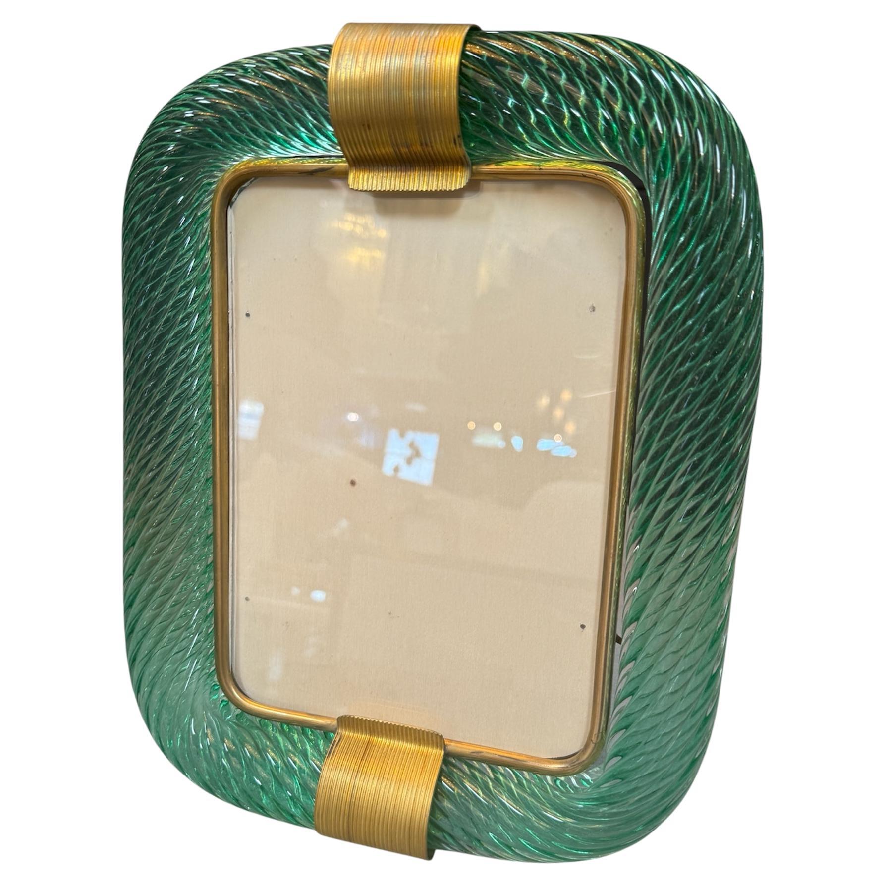 Cornice in ottone e vetro di Murano verde