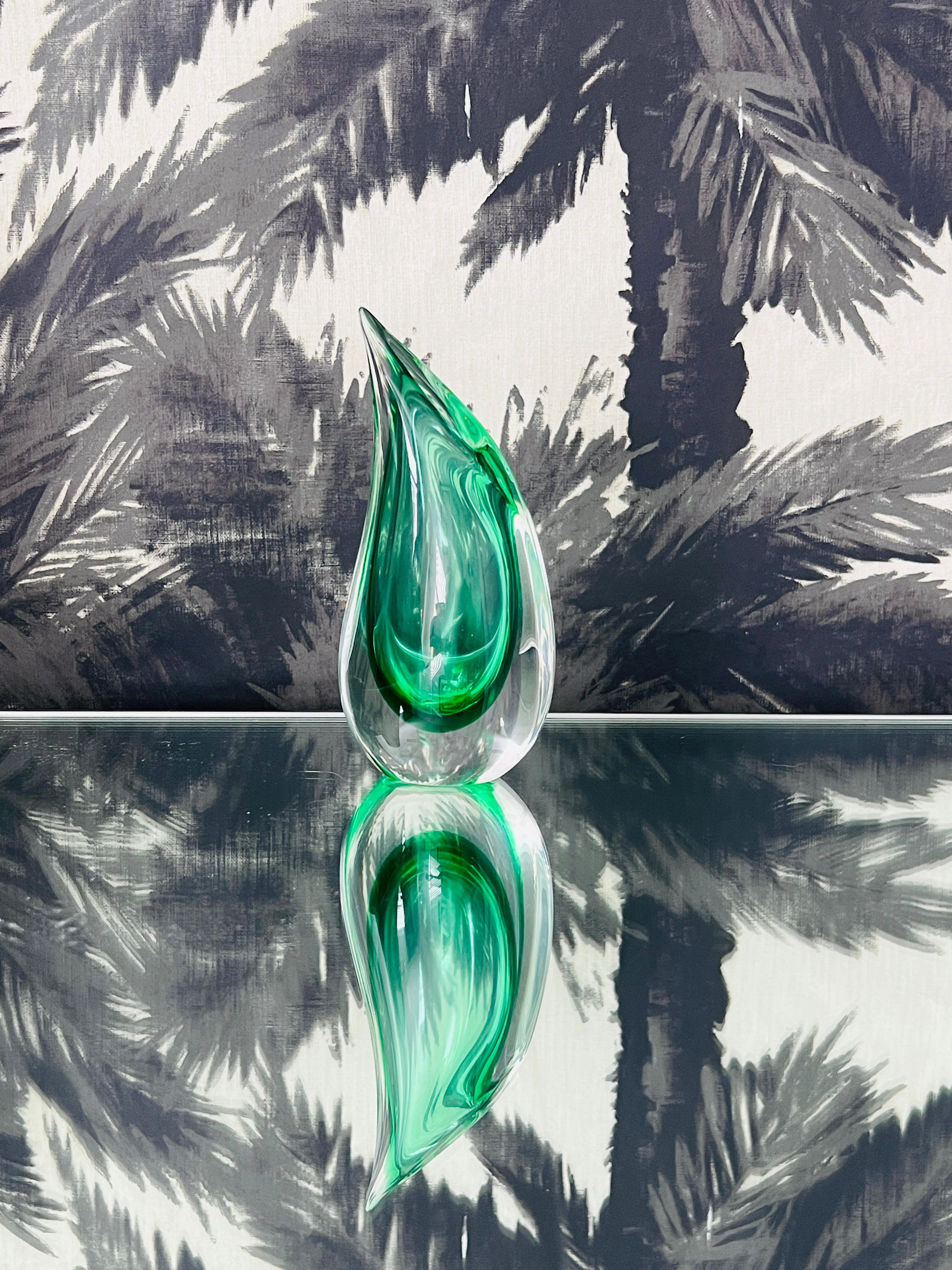 Late 20th Century Green Murano Glass Bud Vase with Flame Tip Design by Luigi Onesto, 1970's Signed